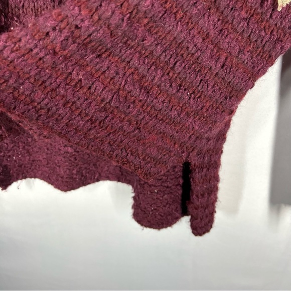 Free People Fuzzy Fair Isle Knitted Wool Sweater Gorpcore Winter Burgundy XS - Picture 6 of 10
